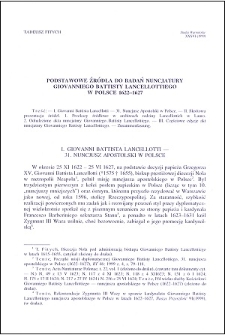 Podstawowe źródła do badań nuncjatury Giovanniego Battisty Lancellottiego w Polsce 1622-1627