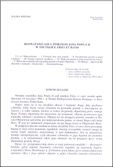 Rozważania Ojca Świętego Jana Pawła II w encyklice "Fides et ratio"
