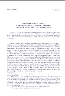 Objawienie chwały Bożej w tajemnicy krzyża Jezusa Chrystusa w ujęciu Hansa Ursa von Balthasara