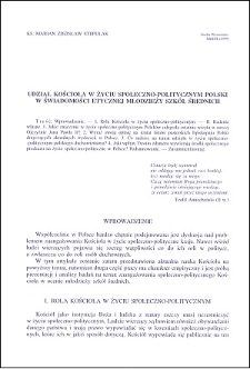 Udział Kościoła w życiu społeczno-politycznym Polski w świadomości etycznej młodzieży szkół średnich