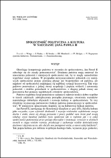 Społeczność polityczna a kultura w nauczaniu Jana Pawła II