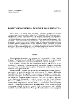 Doktrynalna formacja świeckich do apostolstwa