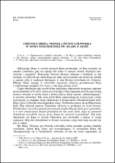 Chrystus Drogą, Prawdą i Życiem człowieka w myśli teologicznej św. Klary z Asyżu