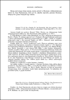 Emanuel Vlček, Jan z Pomuku (Sv. Jan Nepomucký. Jeho život, umučení a slavné působení ve světle současné historie a antropologie) : [recenzja]