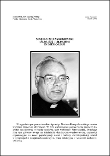 Marian Borzyszkowski (31.08.1936 - 21.09.2001) : in memoriam