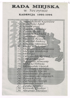 Lista Radnych Miejskich oraz członków Komisji Rady Miejskiej w Szczytnie w kadencji 1990-1994