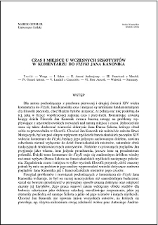 Czas i miejsce u wczesnych szkotystów w "Komentarzu" do "Fizyki" Jana Kanonika