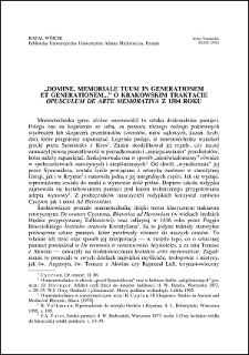 "Domine, memoriale tuum in generationem et generationem..." : o krakowskim traktacie "Opusculum de arte memorativa" z 1504 roku