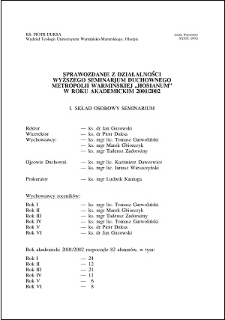 Sprawozdanie z działalności Wyższego Seminarium Duchownego Metropolii Warmińskiej "Hosianum" w roku akademickim 2001/2002