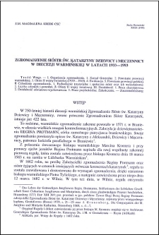 Zgromadzenie Sióstr św. Katarzyny Dziewicy i Męczennicy w diecezji warmińskiej w latach 1933-1993