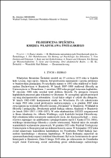 Filozoficzna spuścizna księdza Władysława Świtalskiego