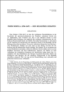 Piotr Mohyła (1596-1647) : sein religiöses schaffen