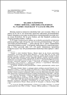 Władze państwowe wobec Kościoła Greckokatolickiego na Warmii i Mazurach w latach 1956-1970