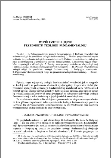 Współczesne ujęcie przedmiotu teologii fundamentalnej