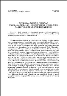 Instrukcja "Dignitas personae" : wskazania moralne i kontrowersje wokół nich na przykładzie adopcji prenatalnej