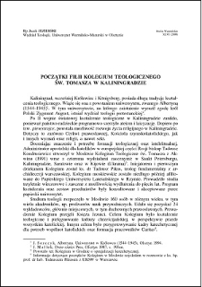 Początki Filii Kolegium Teologicznego św. Tomasza w Kaliningradzie