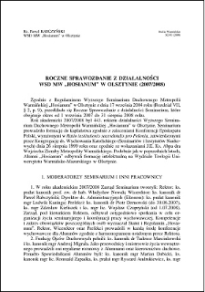 Roczne sprawozdanie z działalności WSD MW "Hosianum" w Olsztynie (2007/2008)