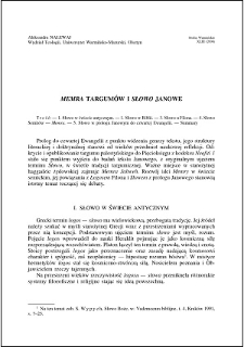 "Memra" Targumów i "słowo" Janowe
