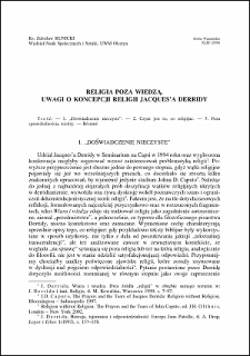 Religia poza wiedzą : uwagi o koncepcji religii Jacques'a Derridy
