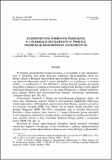Uczestnictwo wiernych świeckich w celebracji eucharystii w świetle instrukcji "Redemptionis sacramentum"