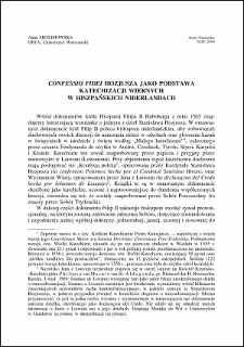 "Confessio fidei" Hozjusza jako postawa katechizacji wiernych w hiszpańskich Niderlandach