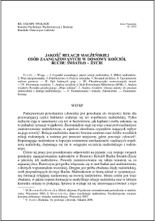 Jakość relacji małżeńskiej osób zaangażowanych w Domowy Kościół Ruchu Światło - Życie