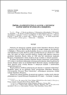 Źródła patrystyczne "O Jasnym a Szczyrym Słowie Bożym" Stanisława Hozjusza