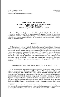 Teologiczne refleksje Stefana kardynała Wyszyńskiego Prymasa Polski dotyczące muzyki religijnej