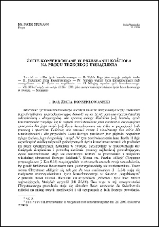 Życie konsekrowane w przesłaniu Kościoła na progu trzeciego tysiąclecia