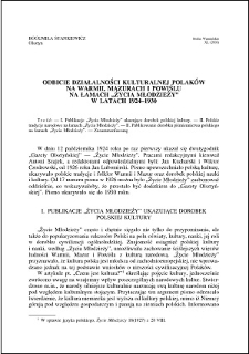 Odbicie działalności kulturalnej Polaków na Warmii, Mazurach i Powiślu na łamach "Życia Młodzieży" w latach 1924-1930