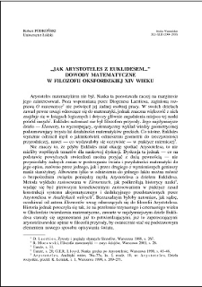 "Jak Arystoteles z Euklidesem..." : dowody matematyczne w filozofii oksfordzkiej XIV wieku
