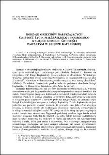 Rodzaje grzechów naruszających świętość życia małżeńskiego i rodzinnego w ujęciu kodeksu świętości zawartym w Księdze Kapłańskiej
