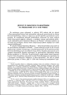 Jezuici w dominium warmińskim na przełomie XVI i XVII wieku