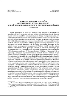 Starania Związku Polaków o utrzymanie języka polskiego w kościołach katolickich w diecezji warmińskiej (1923-1939)