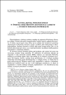 Natura języka teologicznego w świetle dokumentów "Konferencji Lambeth" : studium teologicznomoralne