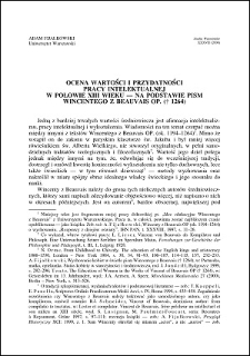 Ocena wartości i przydatności pracy intelektualnej w połowie XIII wieku : na podstawie pism Wincentego z Beauvais OP († 1264)