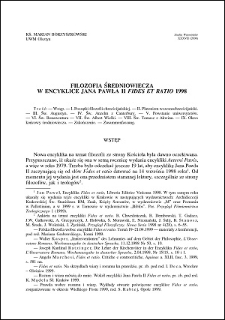 Filozofia Średniowiecza w encyklice Jana Pawła II "Fides et ratio"