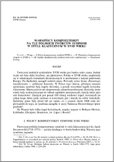 Warmińscy kompozytorzy na tle polskich twórców symfonii w stylu klasycznym w XVIII wieku