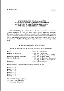 Sprawozdanie z działalności Wyższego Seminarium Duchownego Metropolii Warmińskiej "Hosianum" w roku akademickim 1999/2000