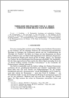 Theologie der Psalmen von H.-J. Kraus : Versuch einer Bilanz nach 20 Jahren