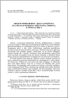 Grzech pierworodny i jego następstwa dla relacji pomiędzy mężczyzna i kobietą w świetle Rdz 3