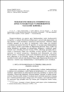 Teologiczno-moralna interpretacja "Optio fundamentalis" w posoborowym nauczaniu Kościoła