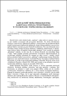 Aktualność myśli pedagogicznej Kardynała Stefana Wyszyńskiego w wychowaniu współczesnej młodzieży