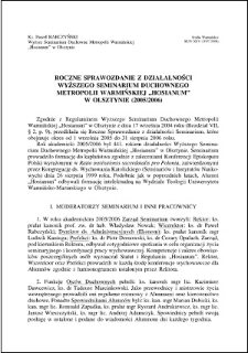 Roczne sprawozdanie z działalności Wyższego Seminarium Duchownego Metropolii Warmińskiej "Hosianum" w Olsztynie (2005/2006)