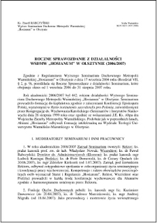 Roczne sprawozdanie z działalności Wyższego Seminarium Duchownego Metropolii Warmińskiej "Hosianum" w Olsztynie (2006/2007)