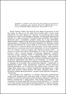 Zatroskany o człowieka i świat. Nauczanie etyczno-społeczne Jana Pawła II. Wybrane zagadnienia, pod red. Henryka Skorowskiego : [recenzja]