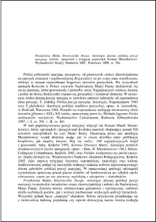 Przedziwna Matka Stworzyciela Swego. Antologia dawnej polskiej poezji maryjnej, wybrał, opracował i wstępem poprzedził Roman Mazurkiewicz : [recenzja
