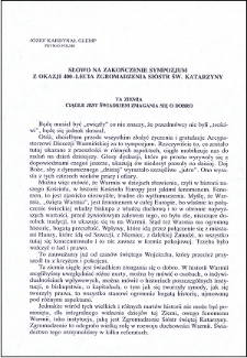 Słowo na zakończenie sympozjum z okazji 400-lecia Zgromadzenia Sióstr św. Katarzyny