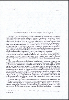 Słowo wstępne na rozpoczęcie sympozjum