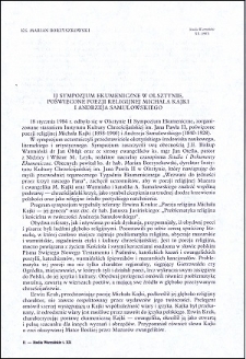 II Sympozjum ekumeniczne w Olsztynie poświęcone poezji religijnej Michała Kajki i Andrzeja Samulowskiego
